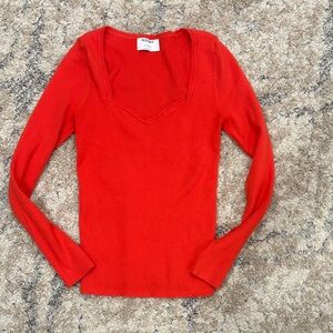 Old Navy Bright Red V-Neck Ribbed Long Sleeve Top